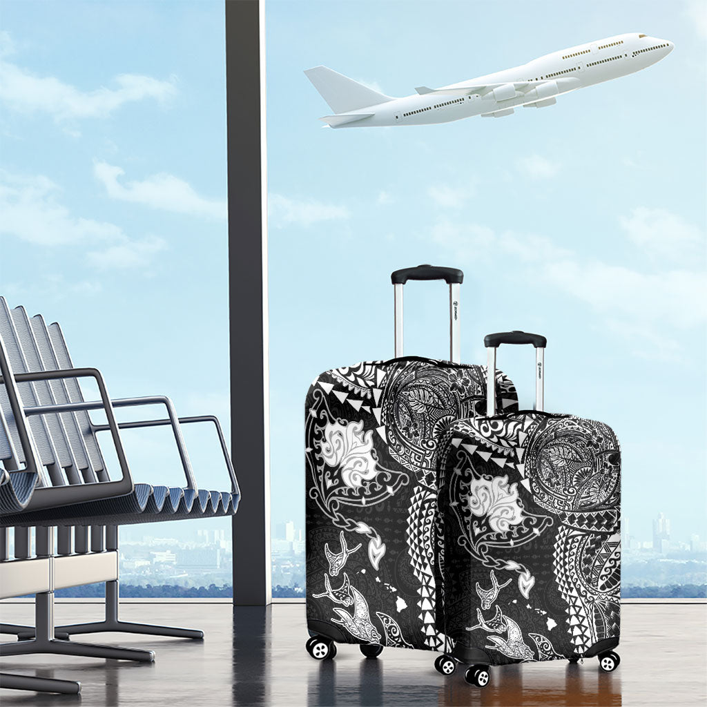 Hawaiian Manta Ray Tribal Luggage Cover Polynesian Art Motifs Black Color LT03 - Polynesian Pride
