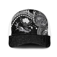Hawaiian Manta Ray Tribal Mesh Trucker Cap Polynesian Art Motifs Black Color