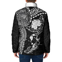 Hawaiian Manta Ray Tribal Padded Jacket Polynesian Art Motifs Black Color