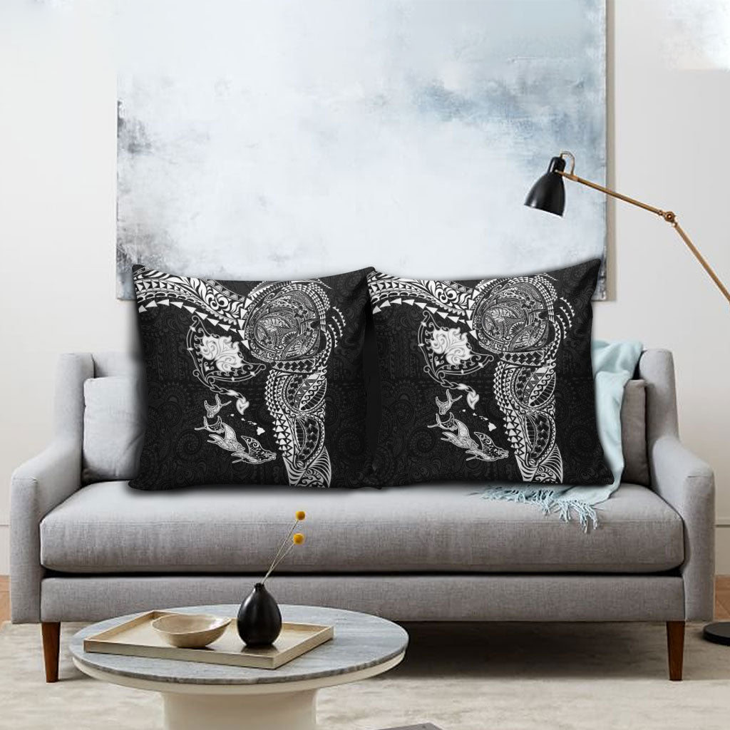 Hawaiian Manta Ray Tribal Pillow Cover Polynesian Art Motifs Black Color