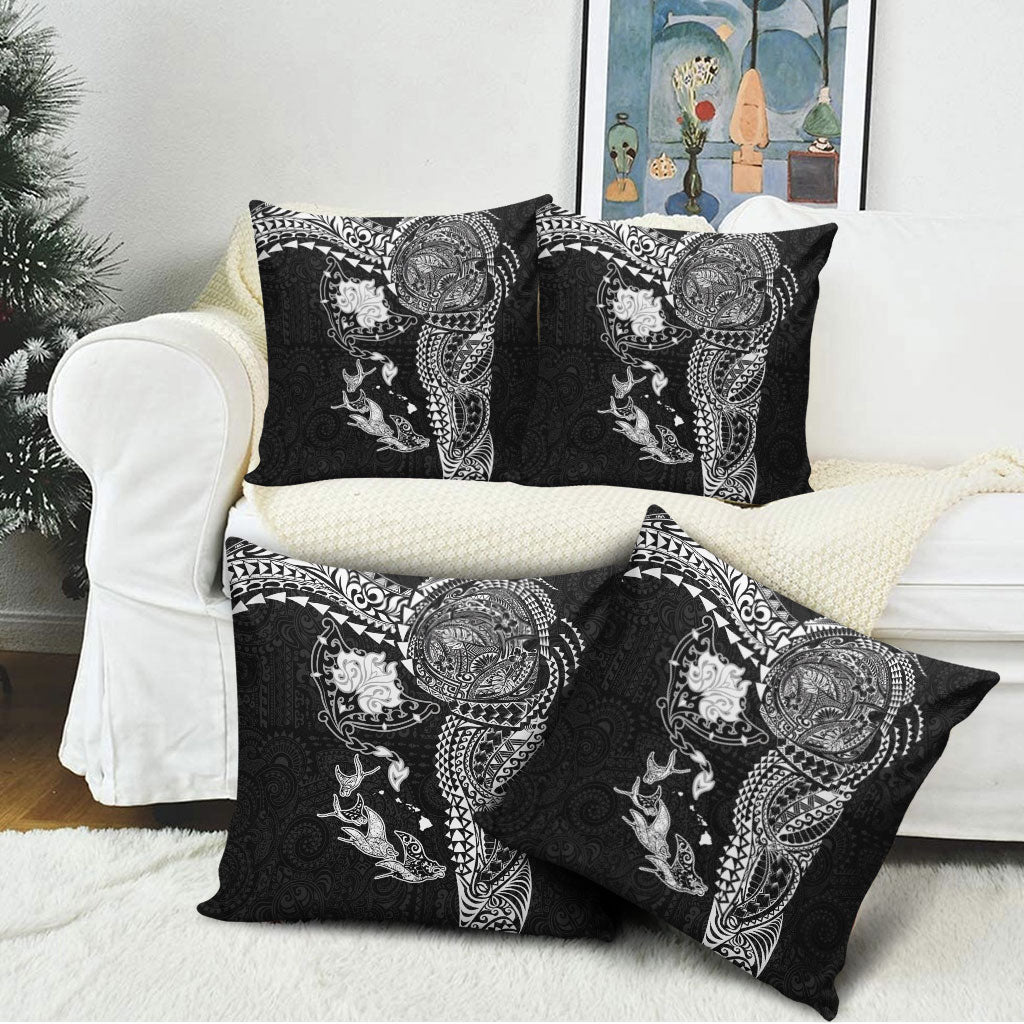 Hawaiian Manta Ray Tribal Pillow Cover Polynesian Art Motifs Black Color
