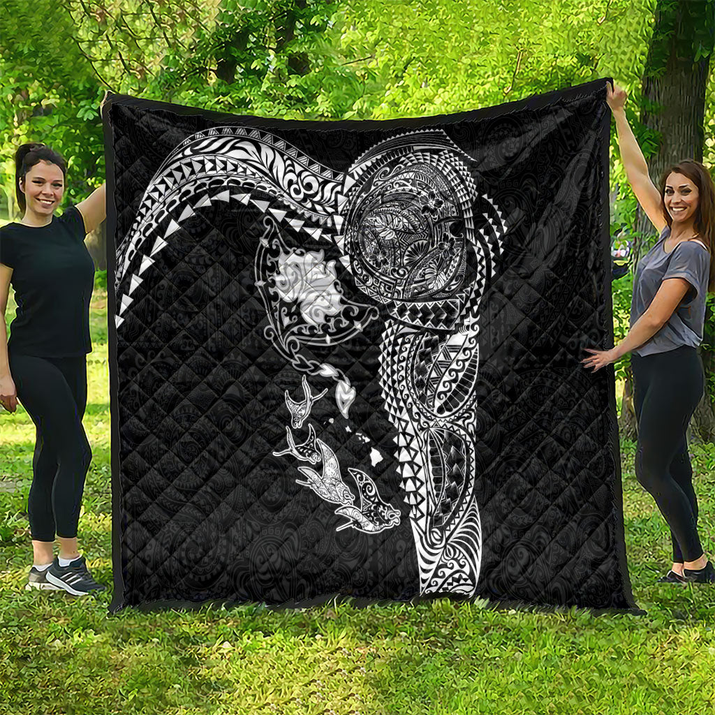 Hawaiian Manta Ray Tribal Quilt Polynesian Art Motifs Black Color