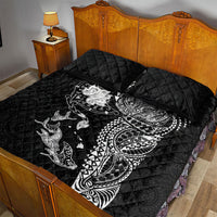 Hawaiian Manta Ray Tribal Quilt Bed Set Polynesian Art Motifs Black Color