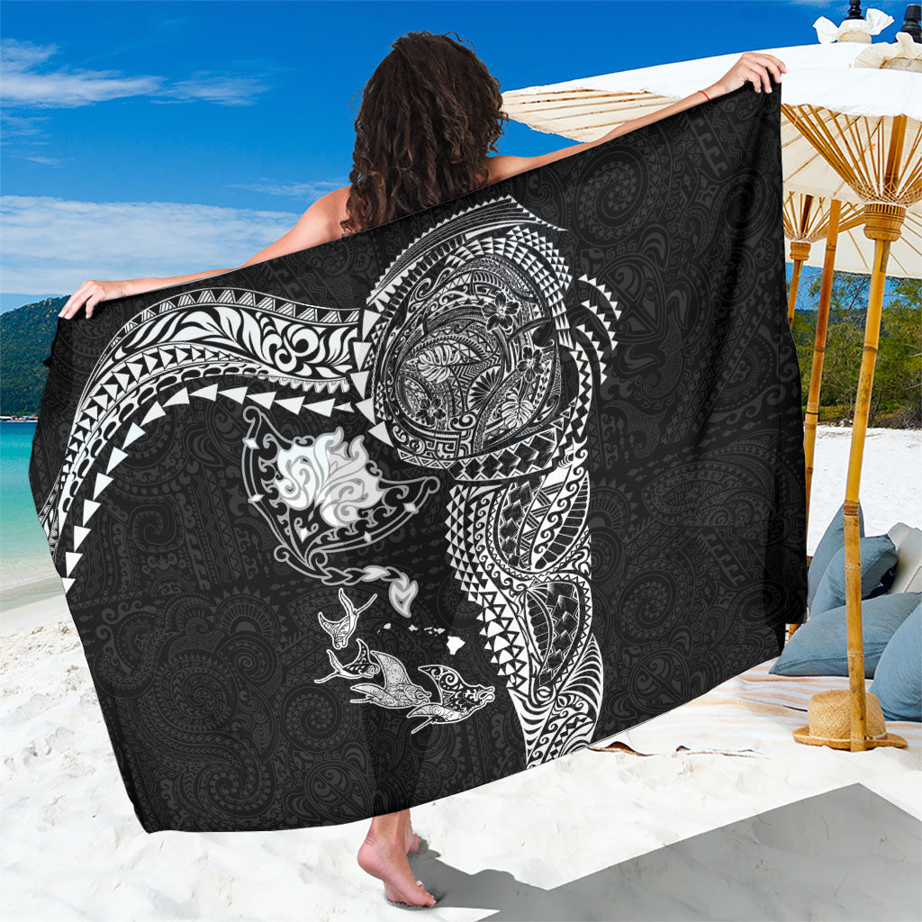 Hawaiian Manta Ray Tribal Sarong Polynesian Art Motifs Black Color LT03 One Size 44 x 66 inches Black - Polynesian Pride