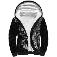 Hawaiian Manta Ray Tribal Sherpa Hoodie Polynesian Art Motifs Black Color LT03 Unisex Black - Polynesian Pride