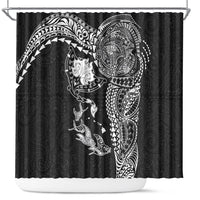 Hawaiian Manta Ray Tribal Shower Curtain Polynesian Art Motifs Black Color