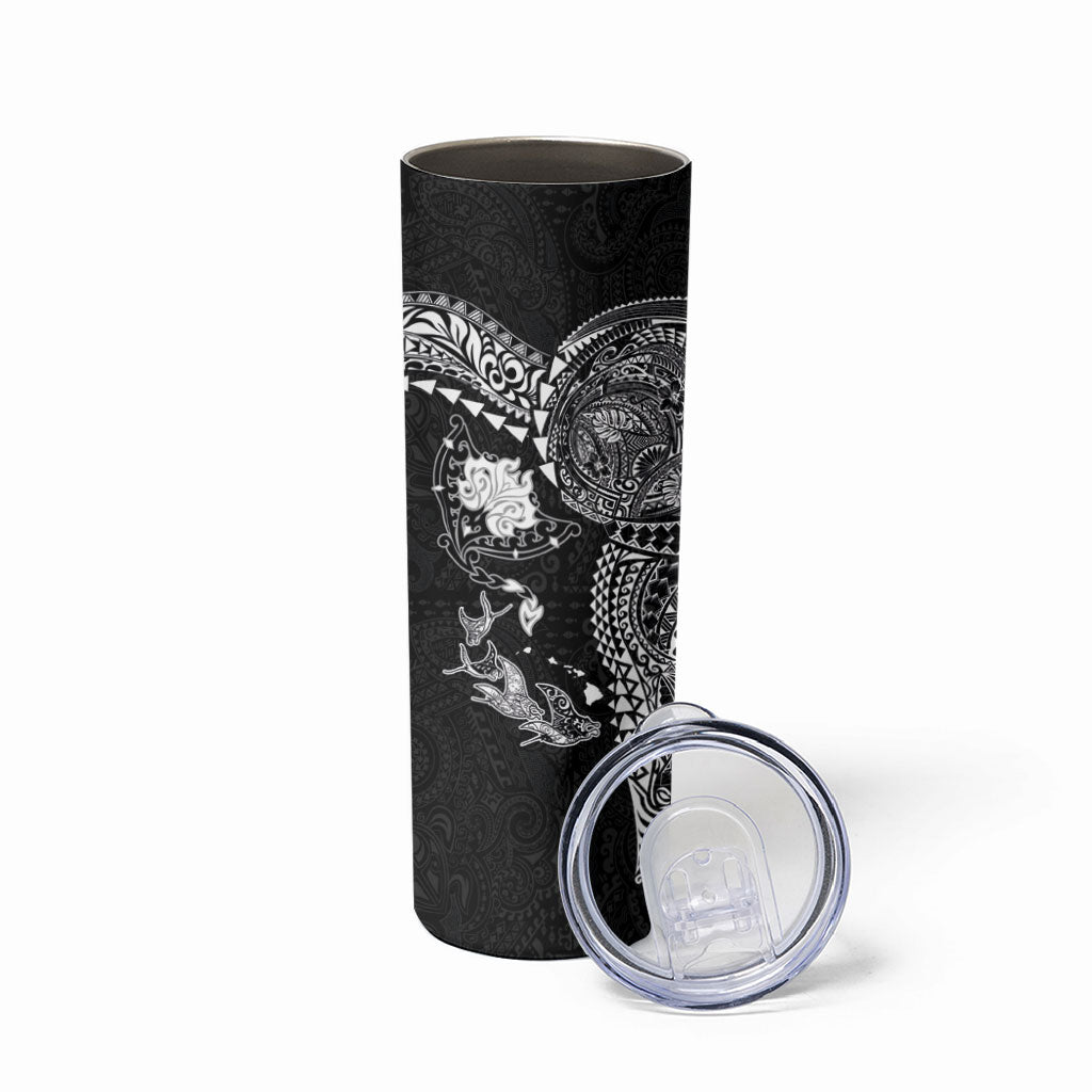Hawaiian Manta Ray Tribal Skinny Tumbler Polynesian Art Motifs Black Color LT03 - Polynesian Pride
