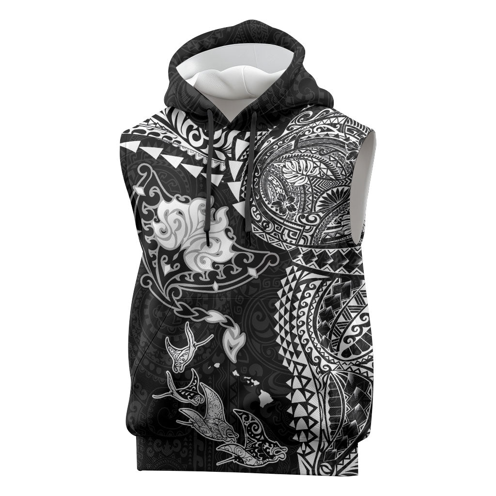 Hawaiian Manta Ray Tribal Sleeveless Hoodie Polynesian Art Motifs Black Color LT03 Black - Polynesian Pride