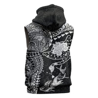Hawaiian Manta Ray Tribal Sleeveless Hoodie Polynesian Art Motifs Black Color LT03 - Polynesian Pride