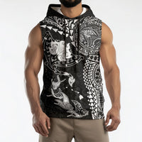 Hawaiian Manta Ray Tribal Sleeveless Hoodie Polynesian Art Motifs Black Color LT03 - Polynesian Pride