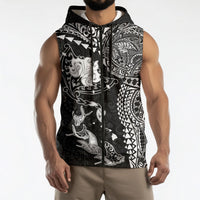 Hawaiian Manta Ray Tribal Sleeveless Zip Hoodie Polynesian Art Motifs Black Color LT03 - Polynesian Pride