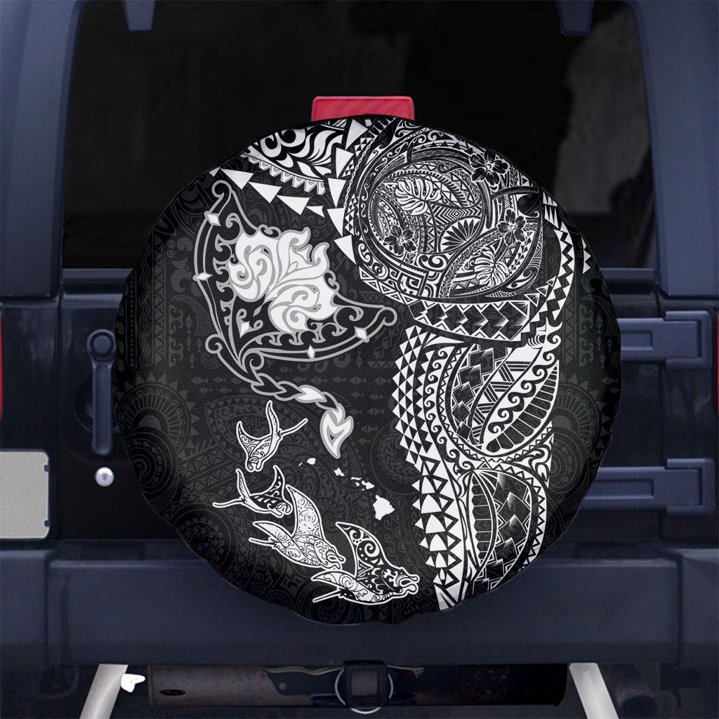 Hawaiian Manta Ray Tribal Spare Tire Cover Polynesian Art Motifs Black Color LT03 No hole Black - Polynesian Pride