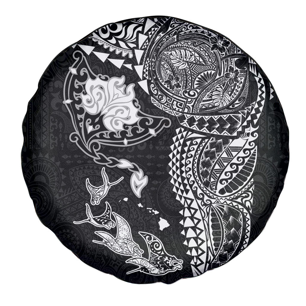 Hawaiian Manta Ray Tribal Spare Tire Cover Polynesian Art Motifs Black Color LT03 - Polynesian Pride