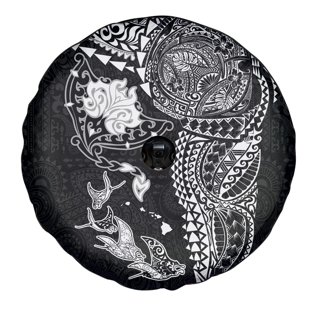 Hawaiian Manta Ray Tribal Spare Tire Cover Polynesian Art Motifs Black Color LT03 - Polynesian Pride