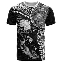 Hawaiian Manta Ray Tribal T Shirt Polynesian Art Motifs Black Color