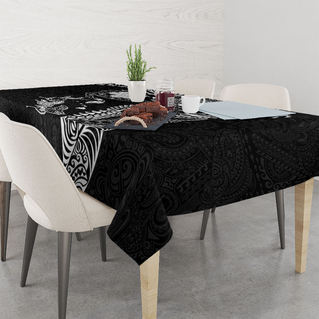 Hawaiian Manta Ray Tribal Tablecloth Polynesian Art Motifs Black Color