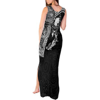 Hawaiian Manta Ray Tribal Tank Maxi Dress Polynesian Art Motifs Black Color LT03 - Polynesian Pride