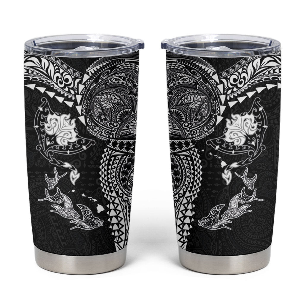 Hawaiian Manta Ray Tribal Tumbler Cup Polynesian Art Motifs Black Color