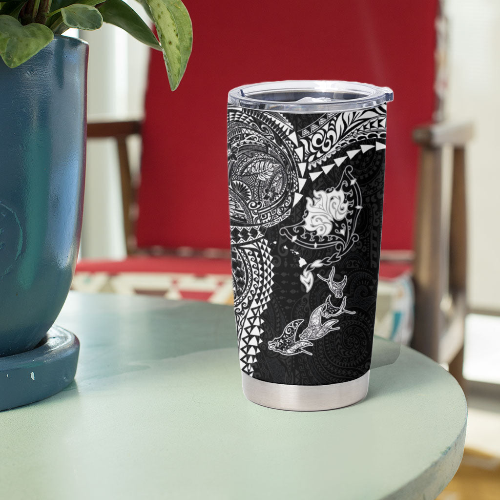 Hawaiian Manta Ray Tribal Tumbler Cup Polynesian Art Motifs Black Color