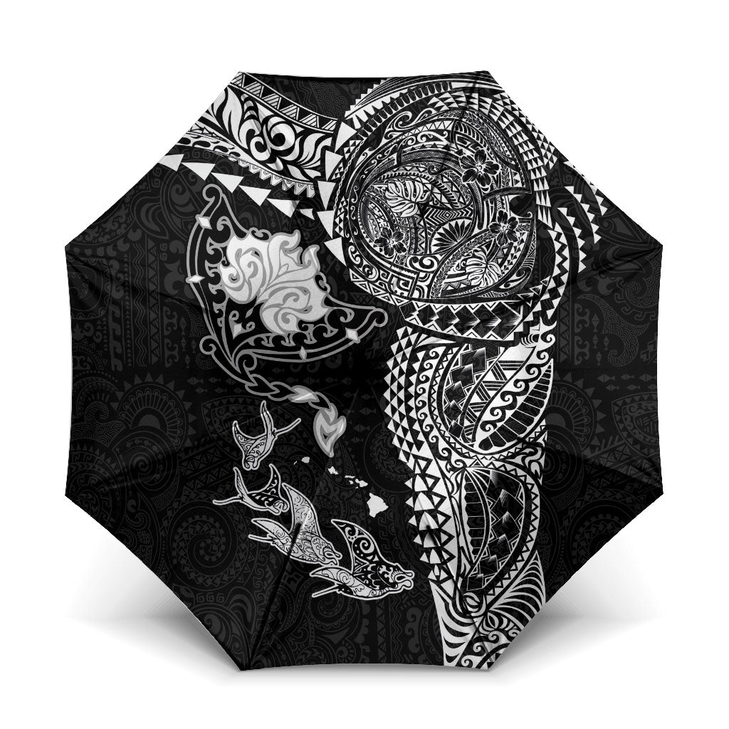 Hawaiian Manta Ray Tribal Umbrella Polynesian Art Motifs Black Color LT03 One Size Folded 11.42 inch Opened Diameter 37.4 inch Black - Polynesian Pride