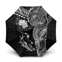 Hawaiian Manta Ray Tribal Umbrella Polynesian Art Motifs Black Color LT03 One Size Folded 11.42 inch Opened Diameter 37.4 inch Black - Polynesian Pride