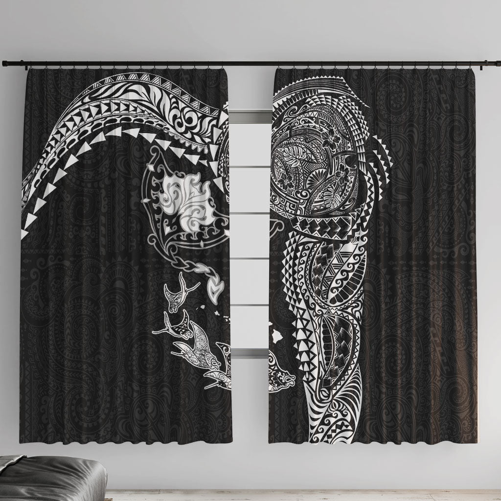 Hawaiian Manta Ray Tribal Window Curtain Polynesian Art Motifs Black Color