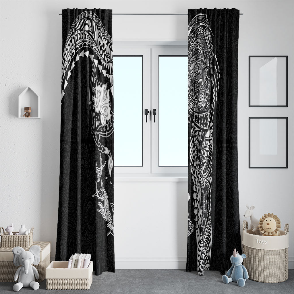 Hawaiian Manta Ray Tribal Window Curtain Polynesian Art Motifs Black Color