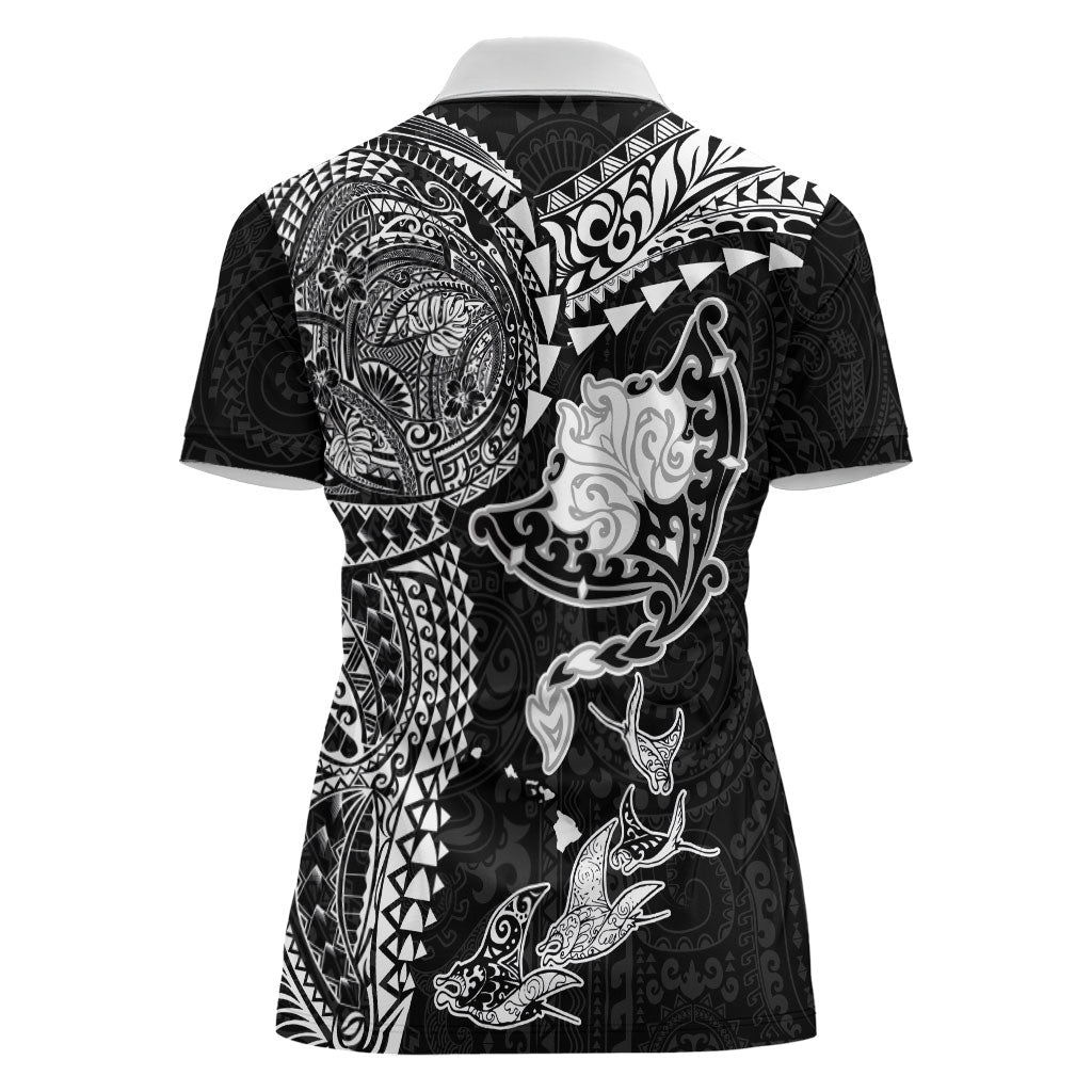 Hawaiian Manta Ray Tribal Women Polo Shirt Polynesian Art Motifs Black Color LT03 - Polynesian Pride