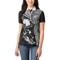 Hawaiian Manta Ray Tribal Women Polo Shirt Polynesian Art Motifs Black Color LT03 - Polynesian Pride