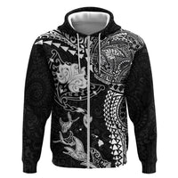 Hawaiian Manta Ray Tribal Zip Hoodie Polynesian Art Motifs Black Color LT03 Zip Hoodie Black - Polynesian Pride