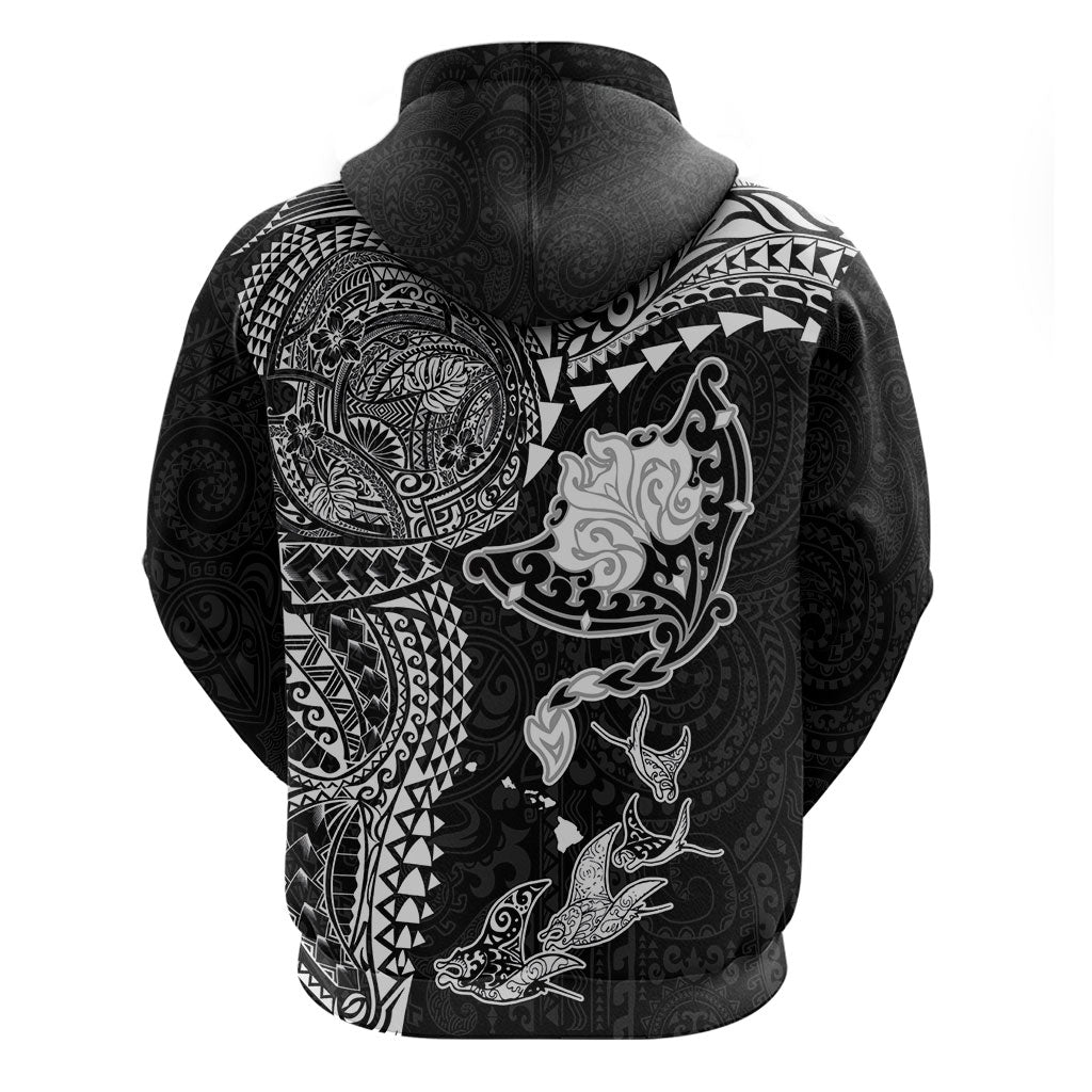 Hawaiian Manta Ray Tribal Zip Hoodie Polynesian Art Motifs Black Color LT03 - Polynesian Pride