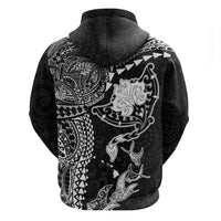 Hawaiian Manta Ray Tribal Zip Hoodie Polynesian Art Motifs Black Color LT03 - Polynesian Pride