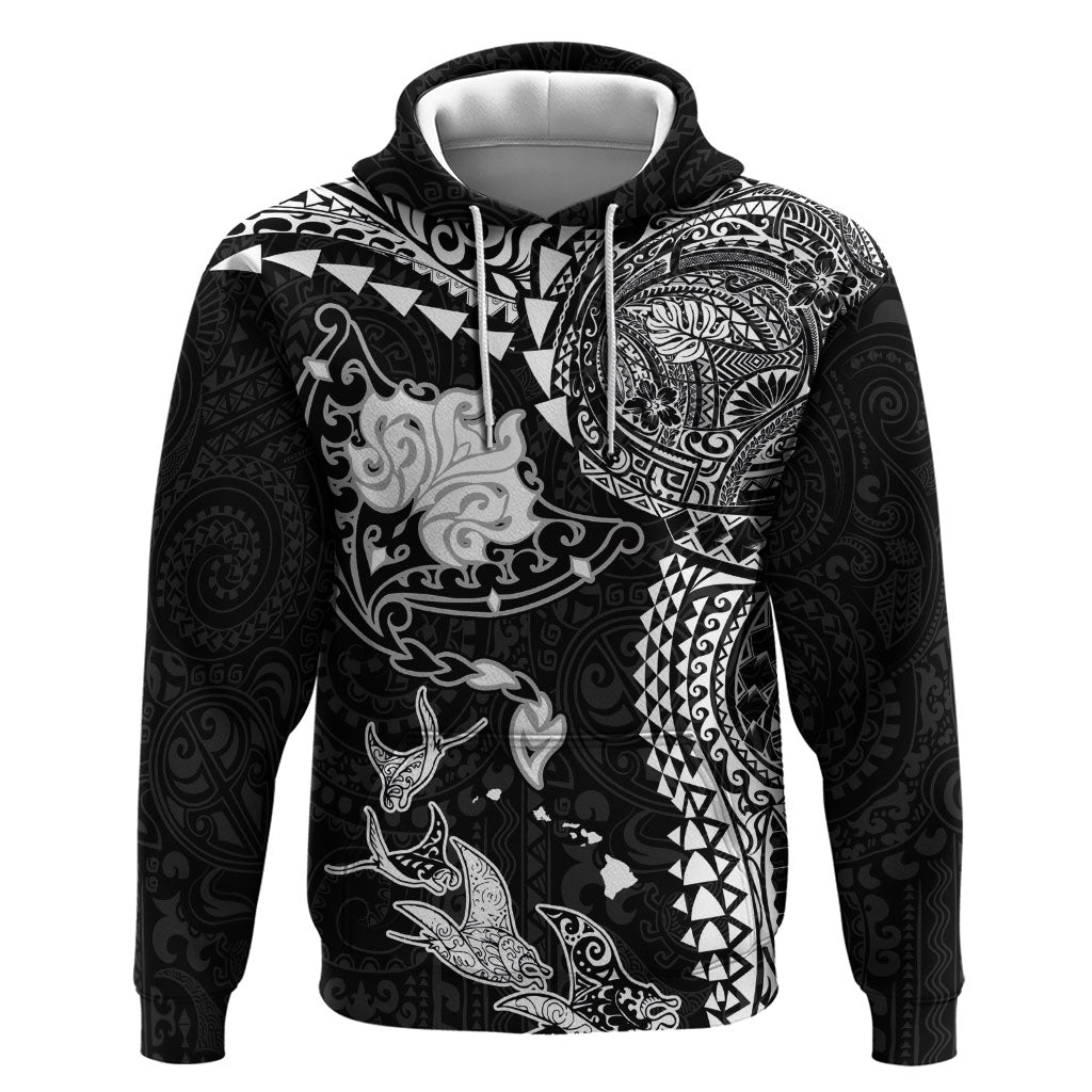 Hawaiian Manta Ray Tribal Zip Hoodie Polynesian Art Motifs Black Color LT03 Pullover Hoodie Black - Polynesian Pride