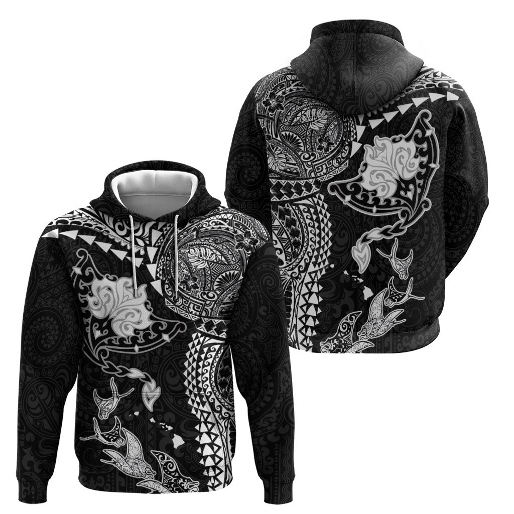 Hawaiian Manta Ray Tribal Zip Hoodie Polynesian Art Motifs Black Color LT03 - Polynesian Pride