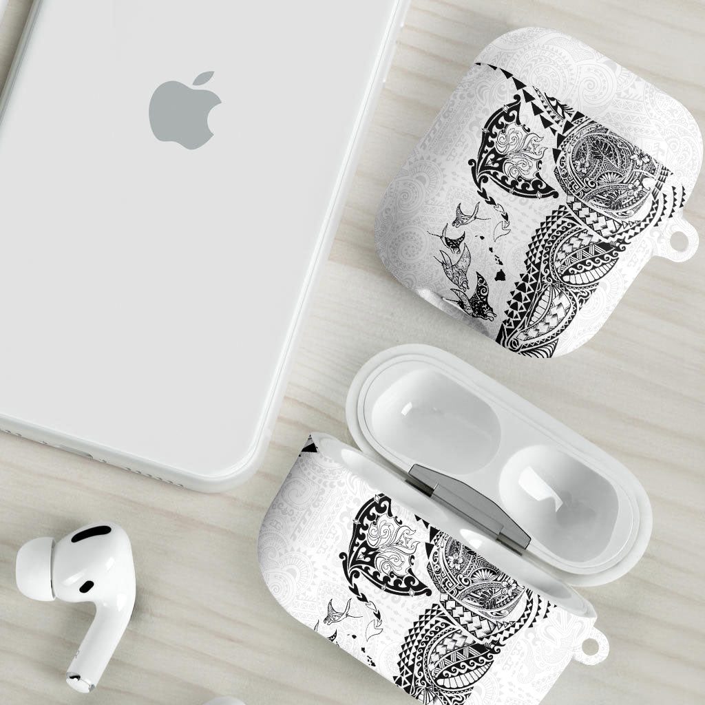 Hawaiian Manta Ray Tribal AirPods Case Polynesian Art Motifs White Color
