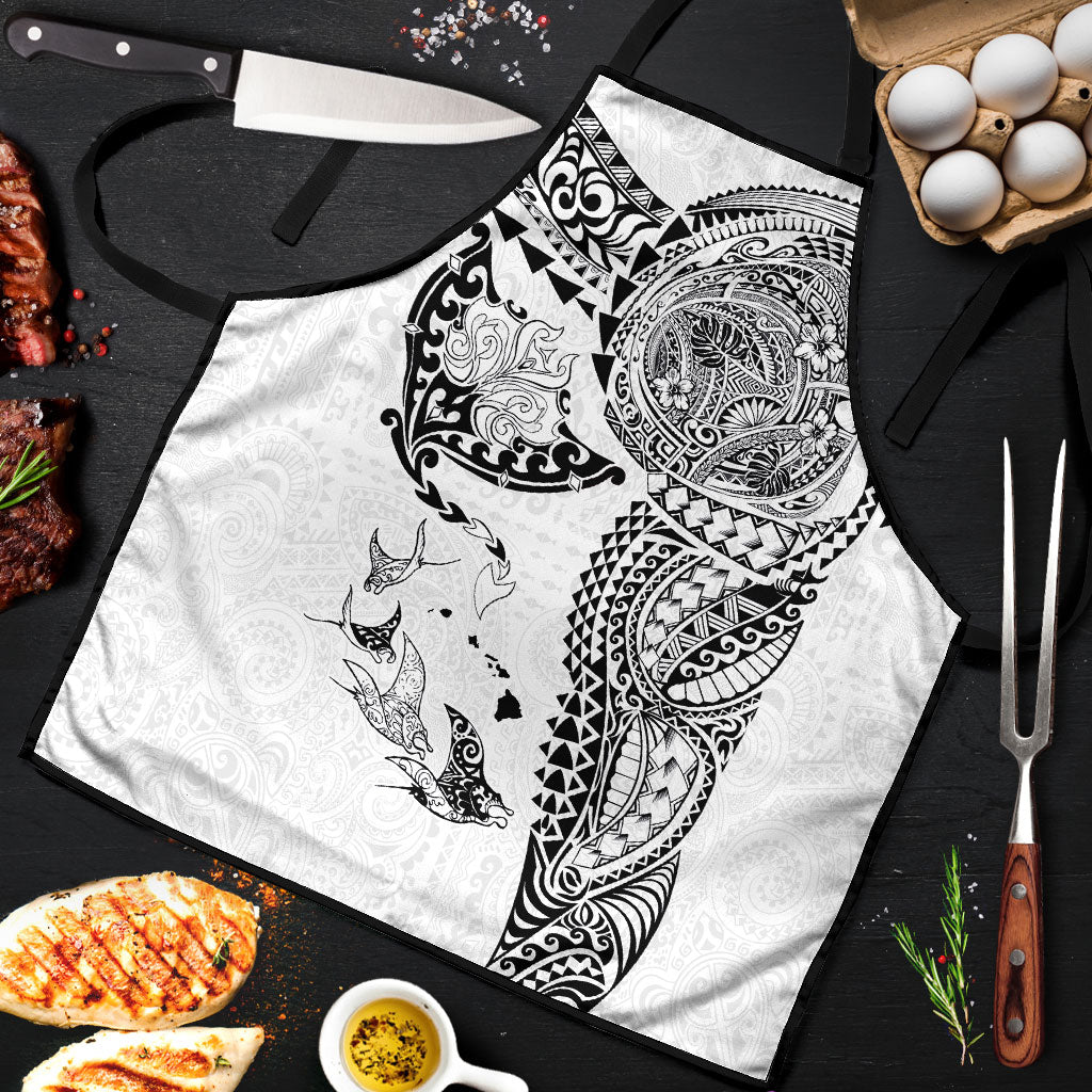Hawaiian Manta Ray Tribal Apron Polynesian Art Motifs White Color