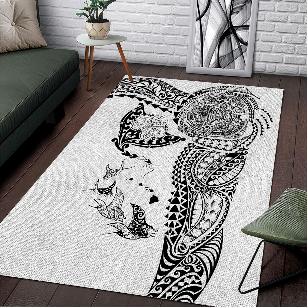Hawaiian Manta Ray Tribal Area Rug Polynesian Art Motifs White Color LT03 White - Polynesian Pride