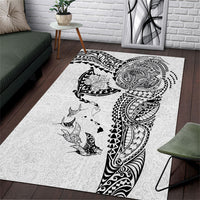 Hawaiian Manta Ray Tribal Area Rug Polynesian Art Motifs White Color LT03 White - Polynesian Pride