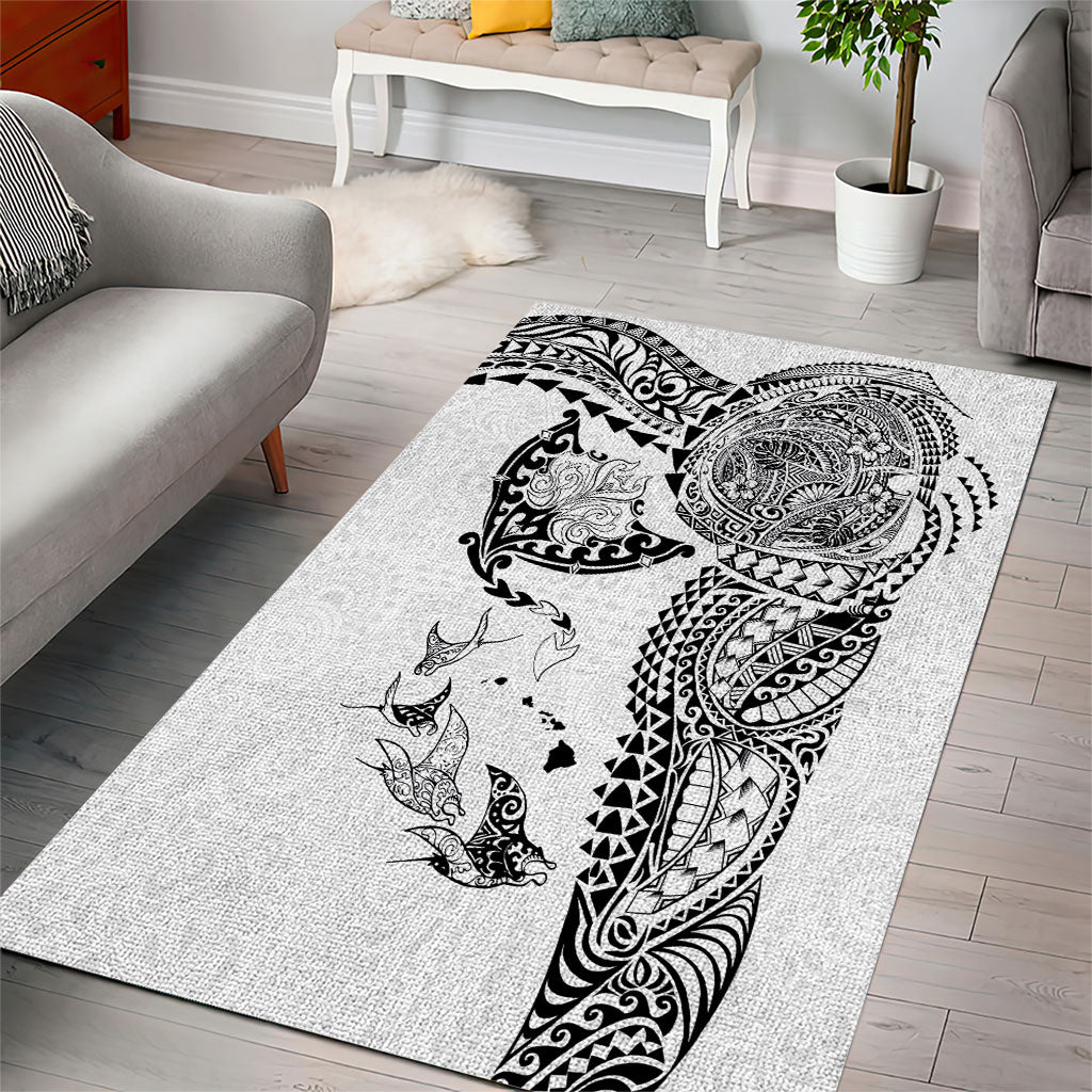 Hawaiian Manta Ray Tribal Area Rug Polynesian Art Motifs White Color LT03 - Polynesian Pride