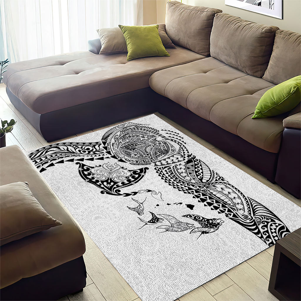 Hawaiian Manta Ray Tribal Area Rug Polynesian Art Motifs White Color LT03 - Polynesian Pride