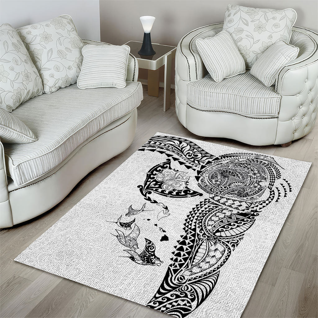 Hawaiian Manta Ray Tribal Area Rug Polynesian Art Motifs White Color LT03 - Polynesian Pride