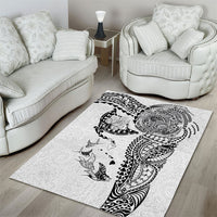 Hawaiian Manta Ray Tribal Area Rug Polynesian Art Motifs White Color LT03 - Polynesian Pride
