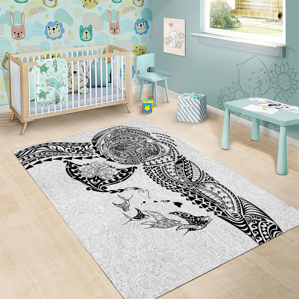 Hawaiian Manta Ray Tribal Area Rug Polynesian Art Motifs White Color LT03 - Polynesian Pride