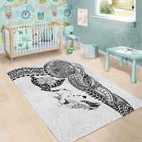 Hawaiian Manta Ray Tribal Area Rug Polynesian Art Motifs White Color LT03 - Polynesian Pride