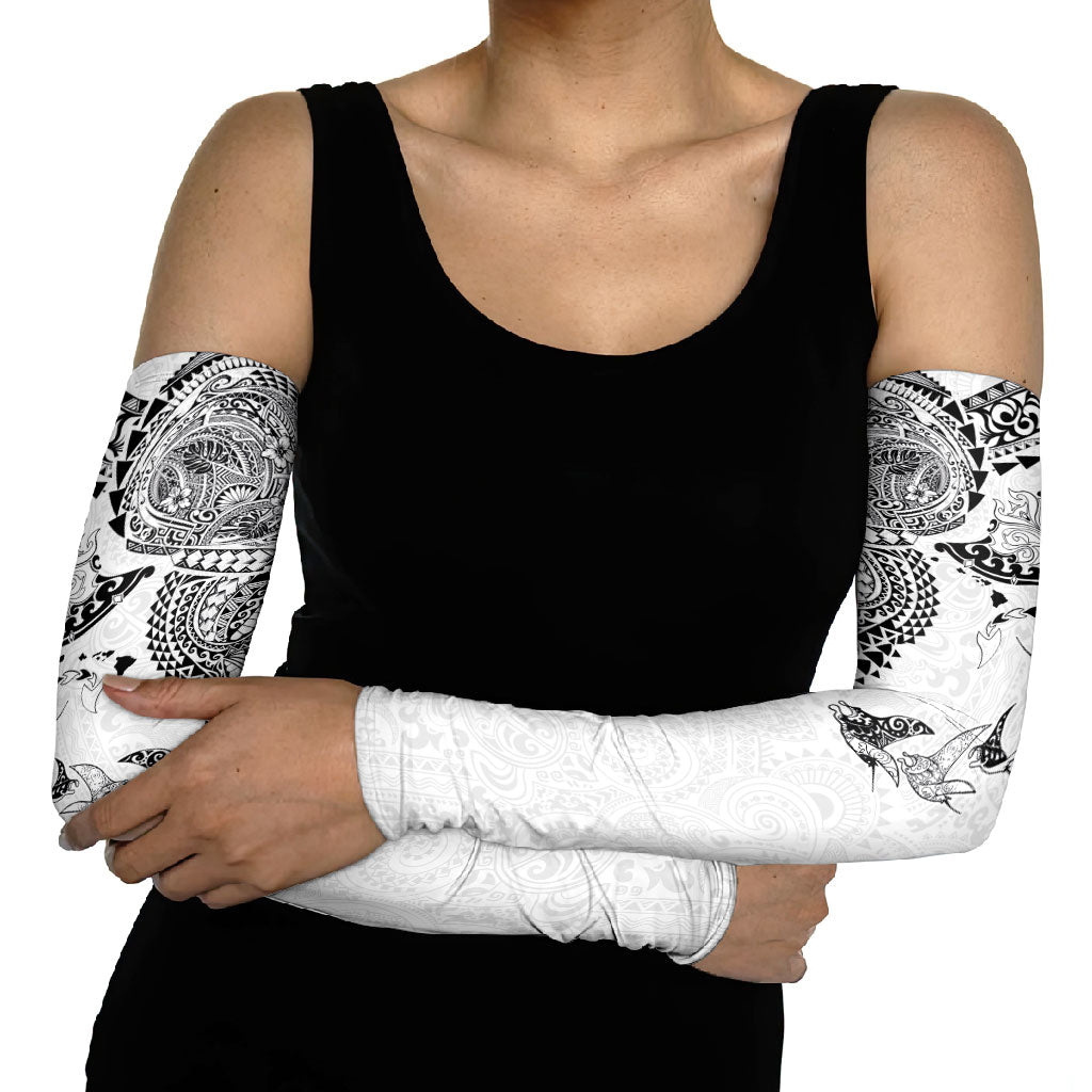 Hawaiian Manta Ray Tribal Arm Sleeves Polynesian Art Motifs White Color
