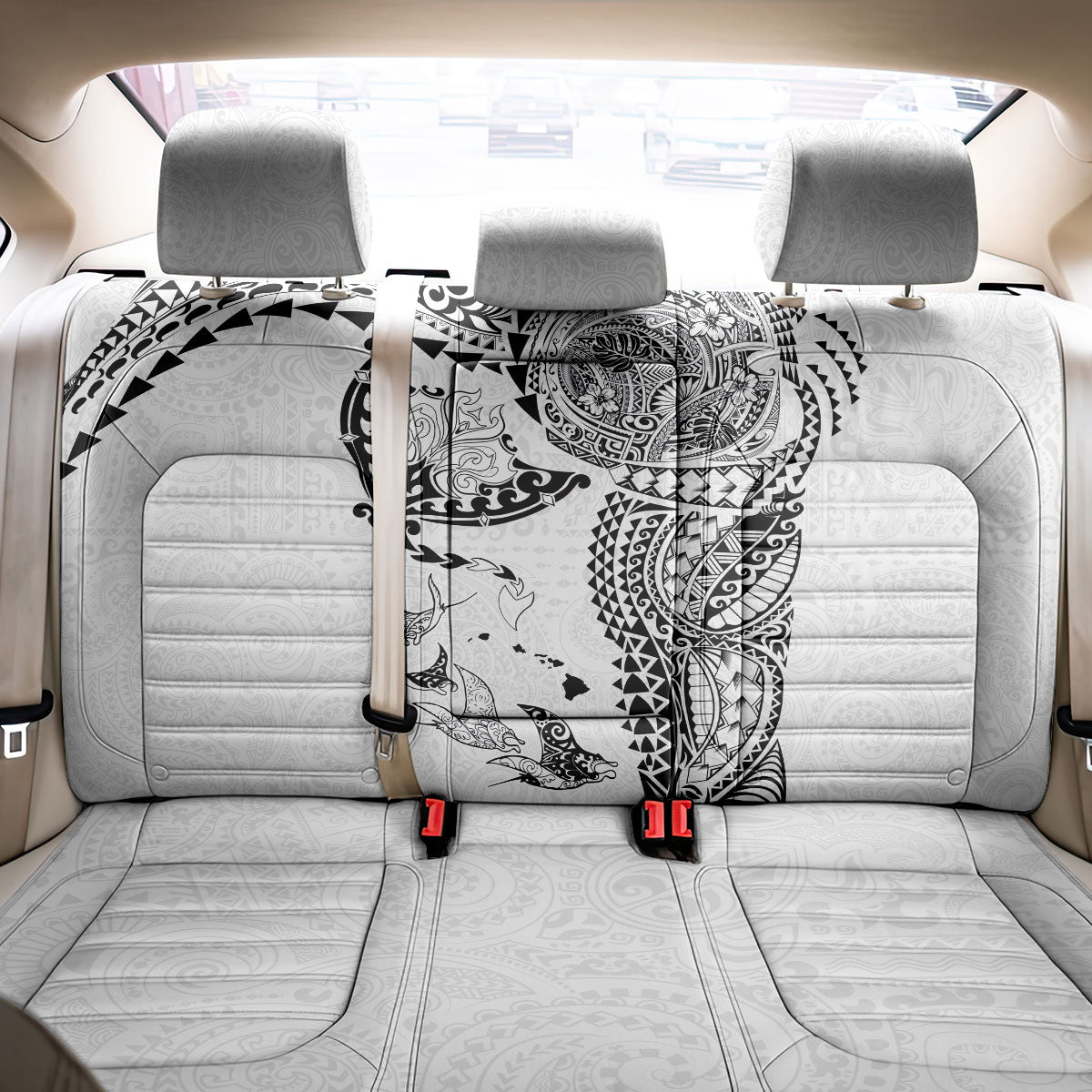 Hawaiian Manta Ray Tribal Back Car Seat Cover Polynesian Art Motifs White Color