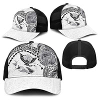 Hawaiian Manta Ray Tribal Baseball Net Cap Polynesian Art Motifs White Color