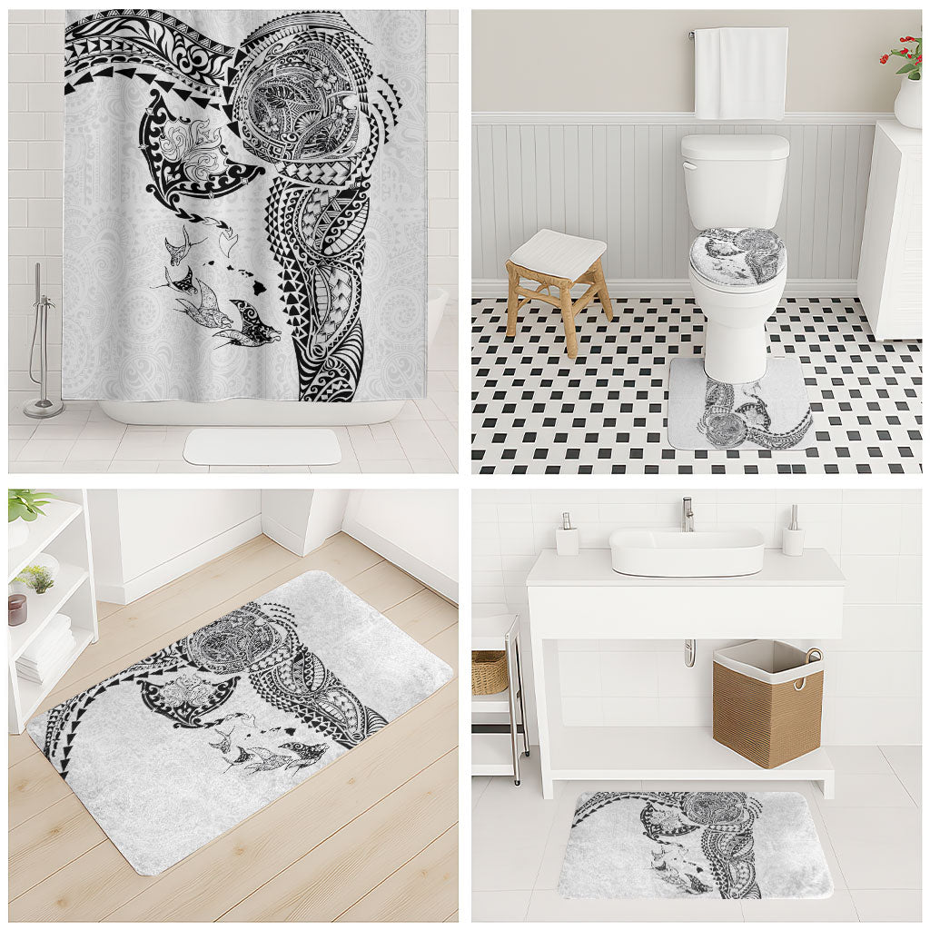 Hawaiian Manta Ray Tribal Bathroom Set Polynesian Art Motifs White Color