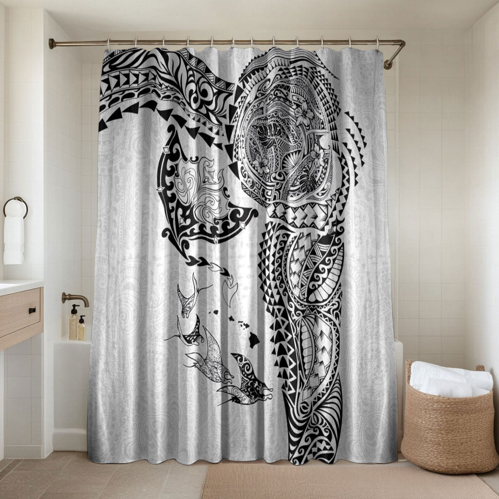Hawaiian Manta Ray Tribal Bathroom Set Polynesian Art Motifs White Color