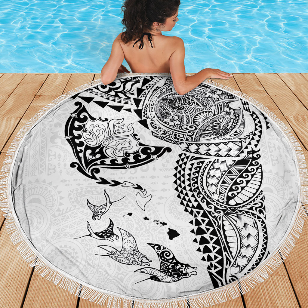 Hawaiian Manta Ray Tribal Beach Blanket Polynesian Art Motifs White Color